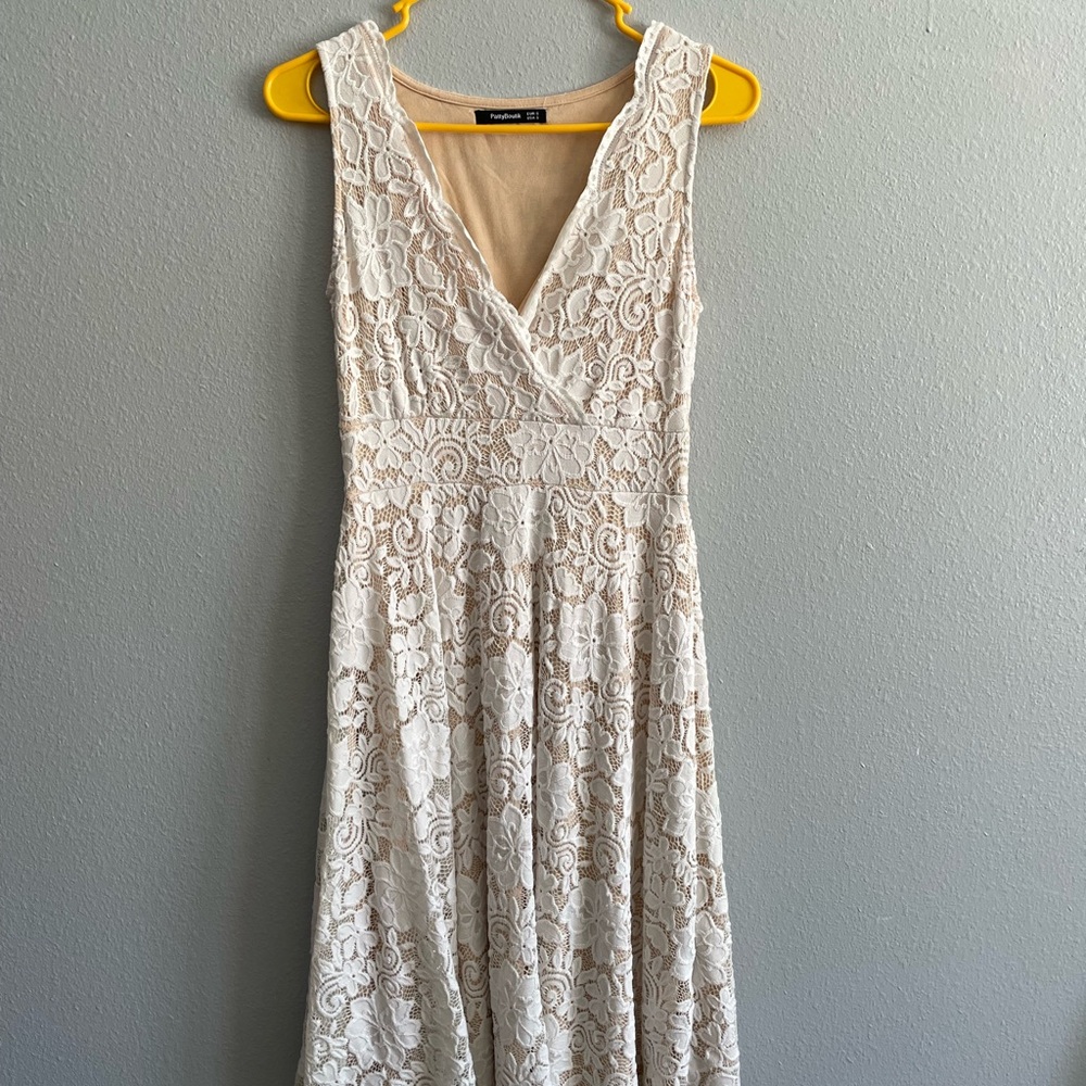 PattyBoutik Cream Sleeveless V-Neck A-Line Dress